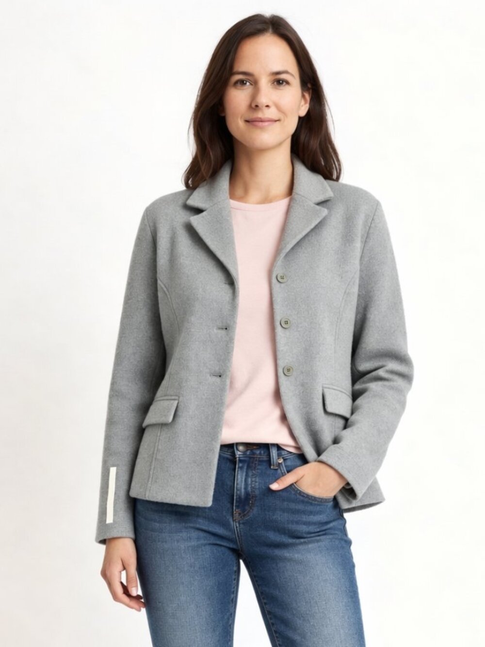 Jones New York 100% Merino Wool Cropped Jacket – Light Grey – Size M
